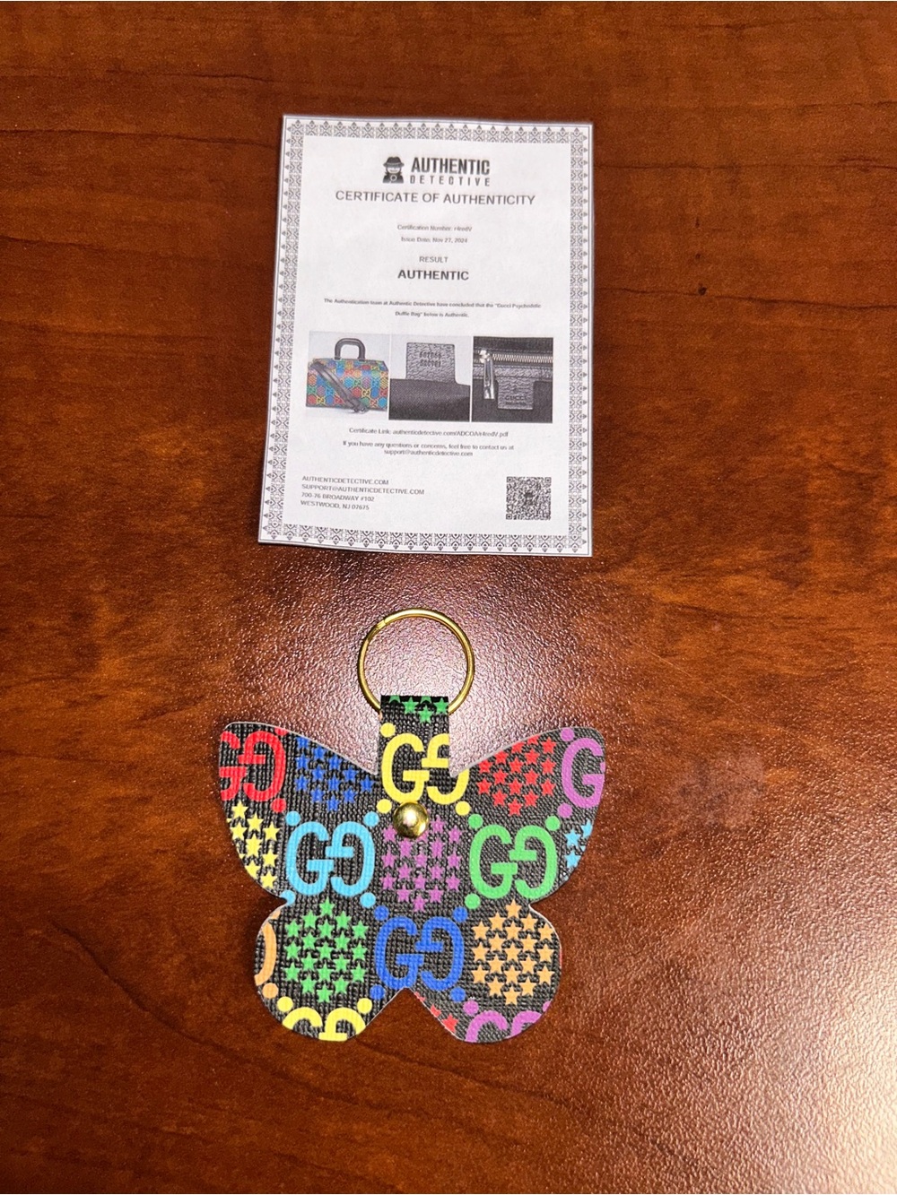 Gucci Multicolor Butterfly Keyring with GG Logo Pattern